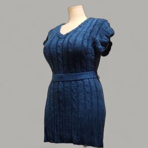 Blue (Teal) Cable Knit Sweater Dress With Belt